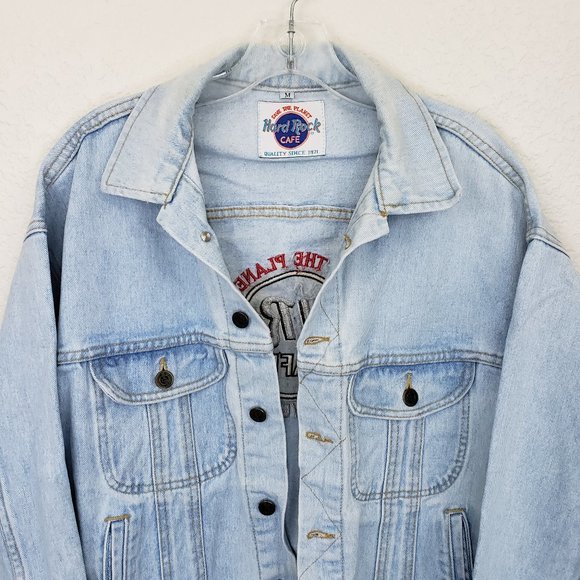 Las Vegas Hard Rock Cafe Save the Planet Light Wash Oversize Denim Jacket M - Picture 4 of 16
